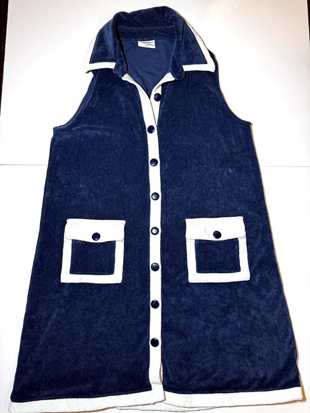 Atlantic-Pacific x Lake Darcy Terry Cloth Dress Navy White Womens L Snap Front